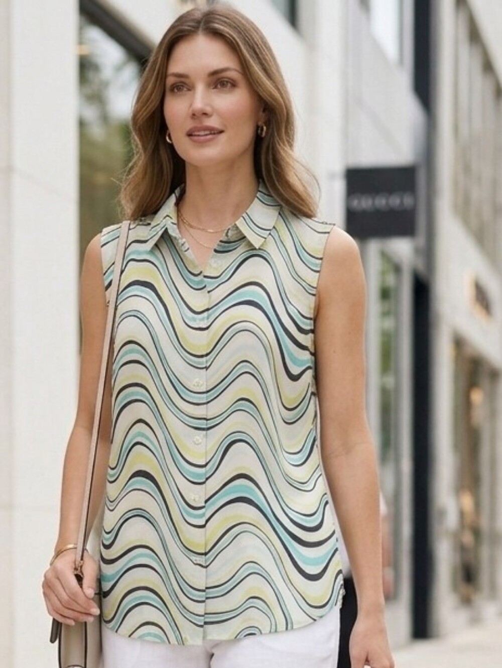 Jones New York Vintage Geometric Print Sleeveless Blouse Size 12